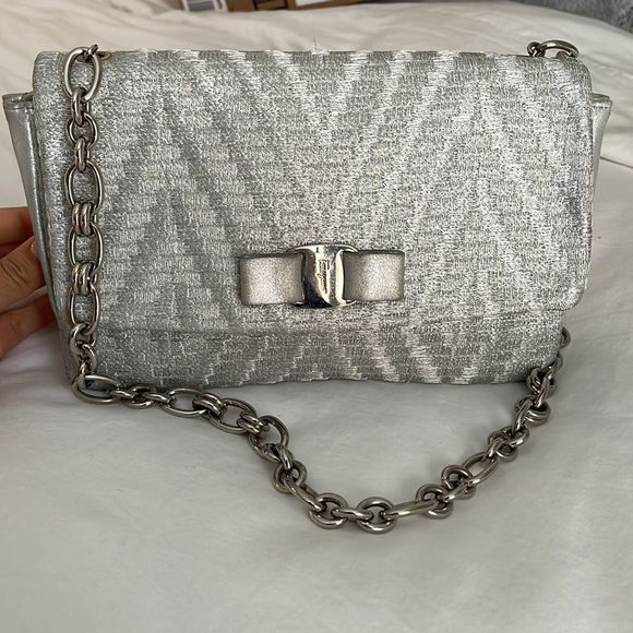 Salvatore Ferragamo Handbags - Ferragamo silver shoulder viva bag shoulder bag